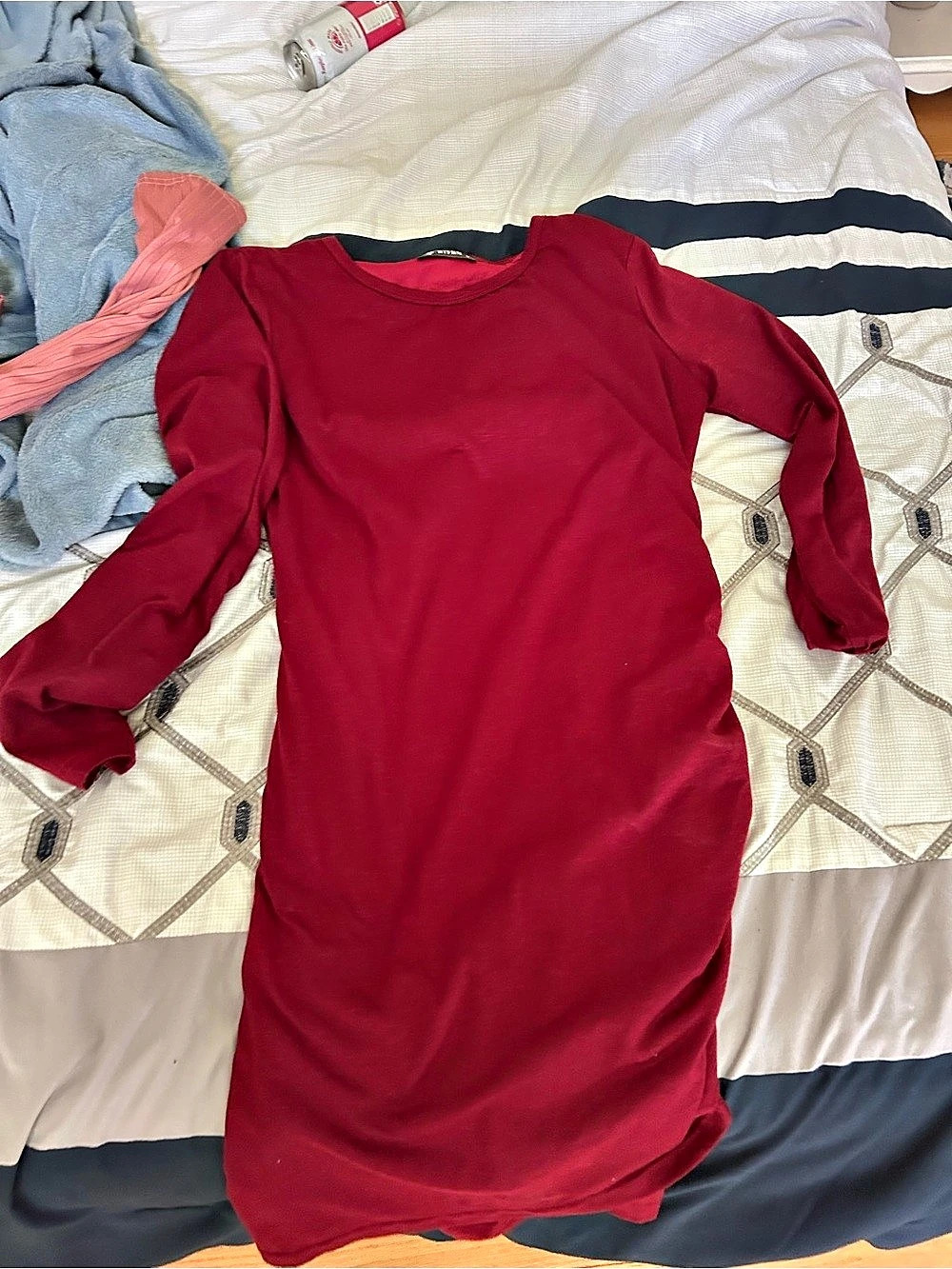 BTFBM Long Sleeve Crew Neck Ruched Bodycon Dress Mini Dress Red